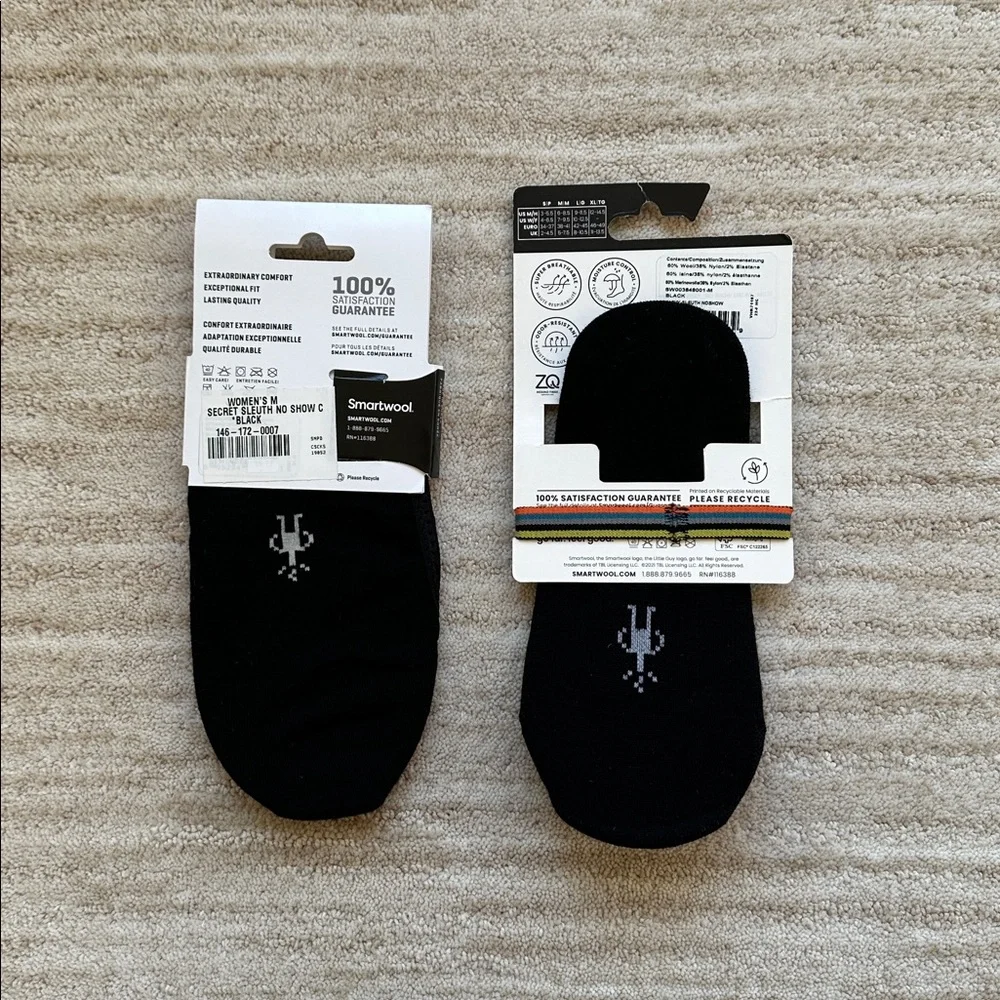 2 Pairs of NWT Smartwool Everyday No Show Socks Black Merino Wool Blend Medium